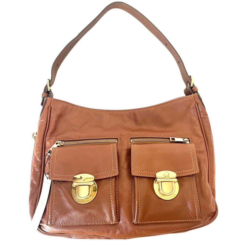 NWT Marc Jacobs Lisa Leather Shoulder Hobo Bag Multi Pockets Brown Y2K Vintage